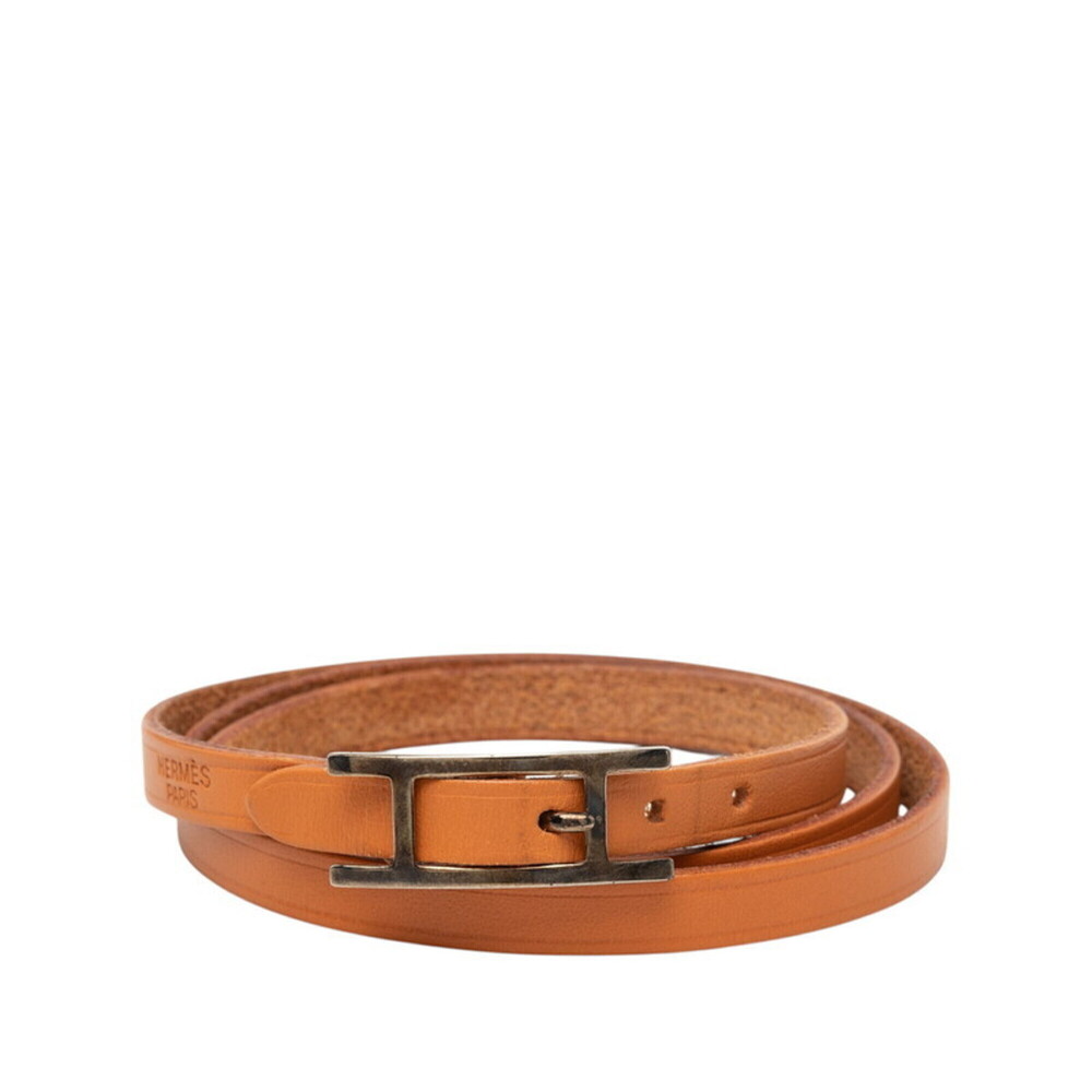 HERMES Brown Leather Charm Bracelet